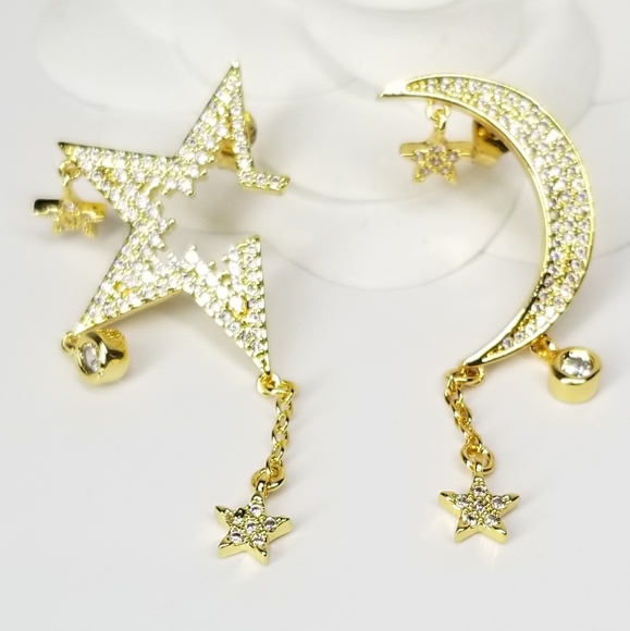 NWT Pave CZ Moon and Star Earrings - Picture 2 of 11